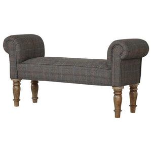 Tweed Bedroom Bench | Solid Mango Wood | Oak Finish | Upholstered Hallway Bench