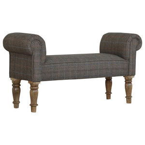 Tweed Bedroom Bench | Solid Mango Wood | Oak Finish | Upholstered Hallway Bench
