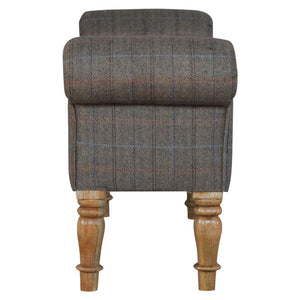 Tweed Bedroom Bench | Solid Mango Wood | Oak Finish | Upholstered Hallway Bench