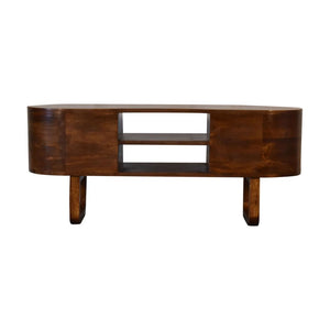 U-Frame Media TV Unit | Solid Mango Wood | Oak Finish | Rounded Storage Design