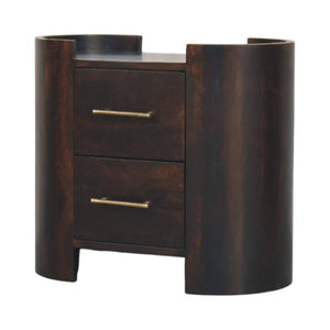Velvet Mocha Curved Bedside Table | Solid Mango Wood | Mocha Finish | Compact Bedroom Storage