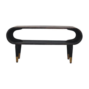 Velvet Mocha Curved Edge Console | Brass Accents | Elegant Entryway Table