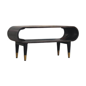 Velvet Mocha Curved Edge Console | Brass Accents | Elegant Entryway Table