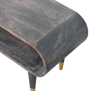 Velvet Mocha Curved Edge Console | Brass Accents | Elegant Entryway Table