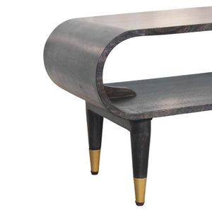 Velvet Mocha Curved Edge Console | Brass Accents | Elegant Entryway Table