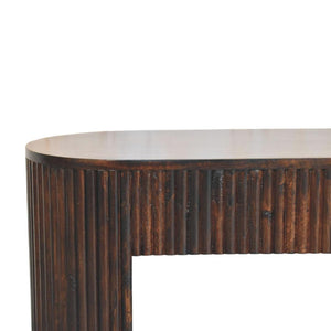 Velvet Mocha Fluted Bench | Solid Mango Wood | Mocha Finish | Textured Hallway Seat
