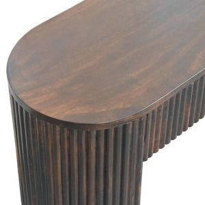 Velvet Mocha Fluted Bench | Solid Mango Wood | Mocha Finish | Textured Hallway Seat