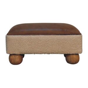 Vintage Leather & Bouclé Ball Footstool | Accent Stool