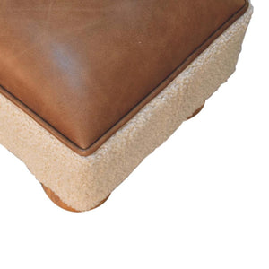 Vintage Leather & Bouclé Ball Footstool | Accent Stool