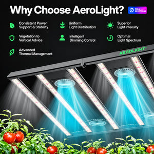 VIVOSUN AeroLight 550W LED Grow Light | Tunable Full Spectrum, Integrated Airflow & GrowHub App Control | 4x4 ft Coverage