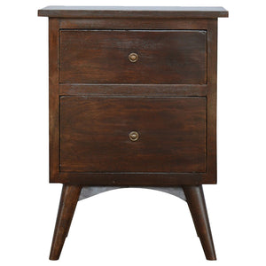 Walnut Nordic Bedside Table | Solid Mango Wood | Light Walnut Finish | 2 Drawer Nightstand