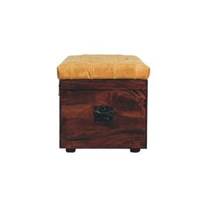 Walnut Storage Trunk Bench | Tan Leather Seat