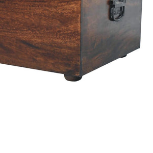 Walnut Storage Trunk Bench | Tan Leather Seat