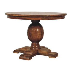 Wentworth Round Dining Table | Solid Mango Wood | Fluted Pedestal Base | Timeless Dining Table