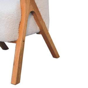 White Bouclé Accent Chair | Solid Mango Wood Legs | Oak-Ish Finish | Minimalist Seating