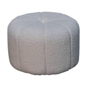 White Bouclé Circus Footstool | Round Upholstered Stool | Playful Accent Seat
