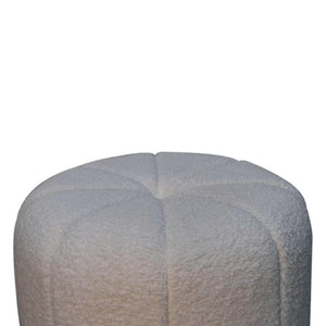 White Bouclé Circus Footstool | Round Upholstered Stool | Playful Accent Seat