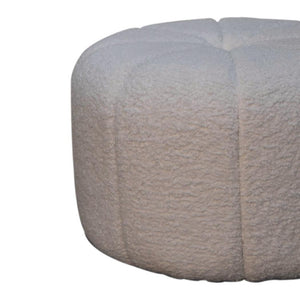 White Bouclé Circus Footstool | Round Upholstered Stool | Playful Accent Seat