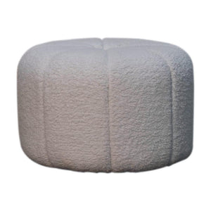White Bouclé Circus Footstool | Round Upholstered Stool | Playful Accent Seat