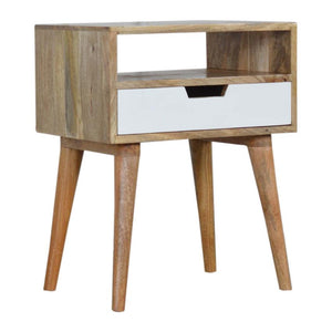 White Drawer Mango Wood Bedside Table | Open Shelf | Nordic Legs