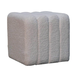 White Wavy Bouclé Footstool | Sculptural Upholstery | Soft Accent Stool