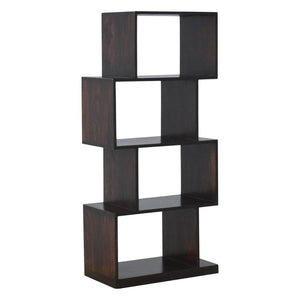 Zig Zag Display Unit | Solid Sheesham Wood | Chestnut Finish | 4 Shelf Open Bookcase