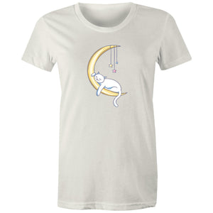 Women's Cat Sleeping on Moon T-shirt