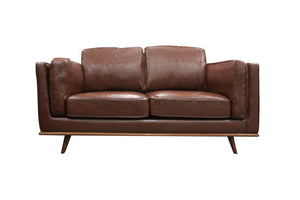 Modern Brown 2 Seater Faux Leather Sofa With Wooden Frame