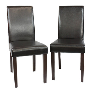 2PCS - Wooden Frame Black Leatherette Dining Chairs with Solid Pine Legs
