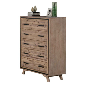 Solid Acacia Tallboy With 5 Storage Drawers