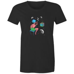 Women's Woman In Space Cartoon T-shirt