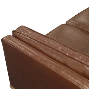 Modern Brown 2 Seater Faux Leather Sofa With Wooden Frame