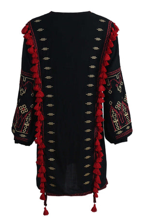 Vintage Gypsy Styled Boho Top | Long Sleeves + Tassels | S-XL