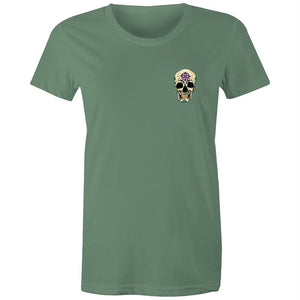 Women's Flower Sugar Skull Pocket T-shirt