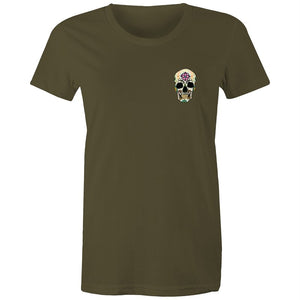 Women's Flower Sugar Skull Pocket T-shirt