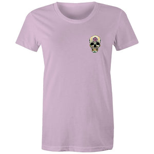 Women's Flower Sugar Skull Pocket T-shirt