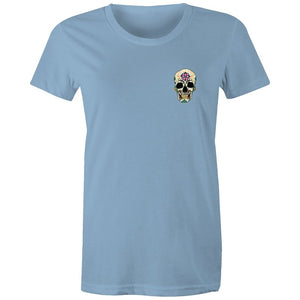 Women's Flower Sugar Skull Pocket T-shirt