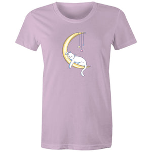 Women's Cat Sleeping on Moon T-shirt
