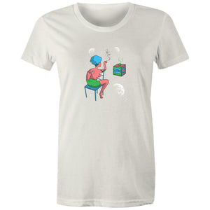 Women's Woman In Space Cartoon T-shirt