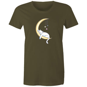 Women's Cat Sleeping on Moon T-shirt