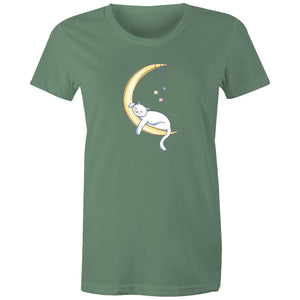 Women's Cat Sleeping on Moon T-shirt