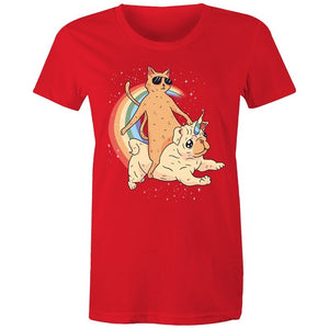 Women's Cat And Unicorn Pug T-shirt