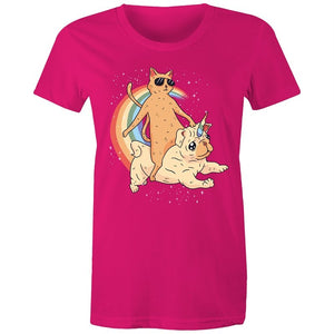 Women's Cat And Unicorn Pug T-shirt