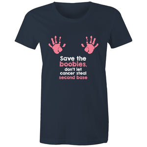Women's Save The Boobies Don't Let Cancer Steal Second Base T-shirt