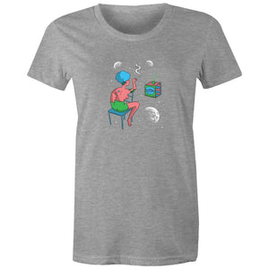 Women's Woman In Space Cartoon T-shirt