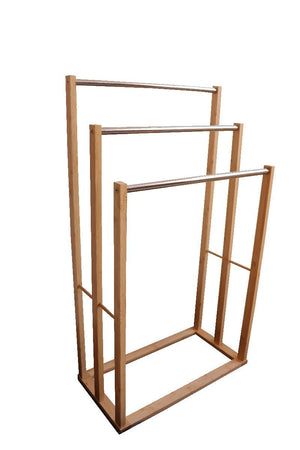 Bamboo & Metal Towel Bar Holder Rack - 3-Tier Freestanding