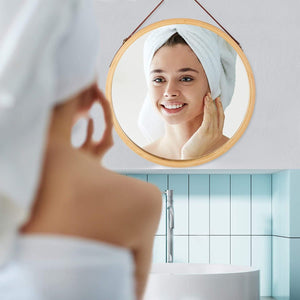 Solid Bamboo Framed Hanging Round Wall Mirror 38cm