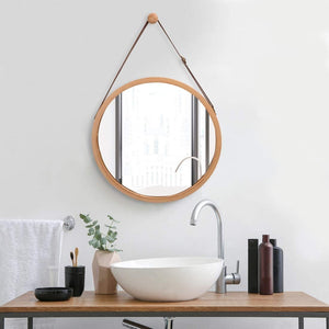 Solid Bamboo Framed Hanging Round Wall Mirror 38cm