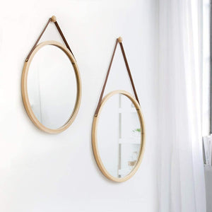 Solid Bamboo Framed Hanging Round Wall Mirror 38cm