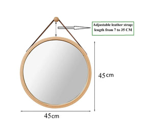 Solid Bamboo Framed Hanging Round Wall Mirror 45 cm